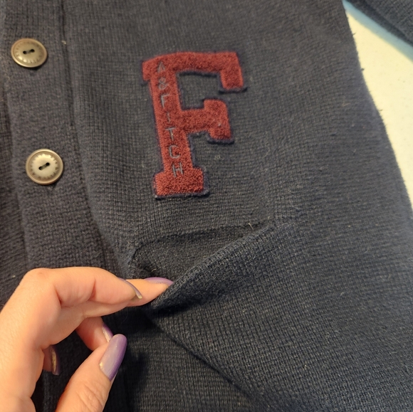 Abercrombie & Fitch Cardigan‎ Mens M Navy Letterman Sweater University Logo - Picture 5 of 11